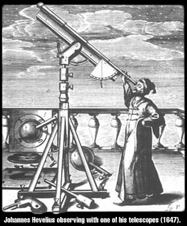 Johannes Hevelius beim Beobachten mit einem Teleskop